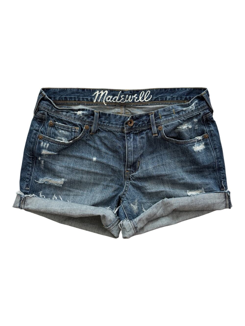 Madewell Sz 29 Cut Off Denim Shorts Medium Wash Distressed Denim Raw Hem